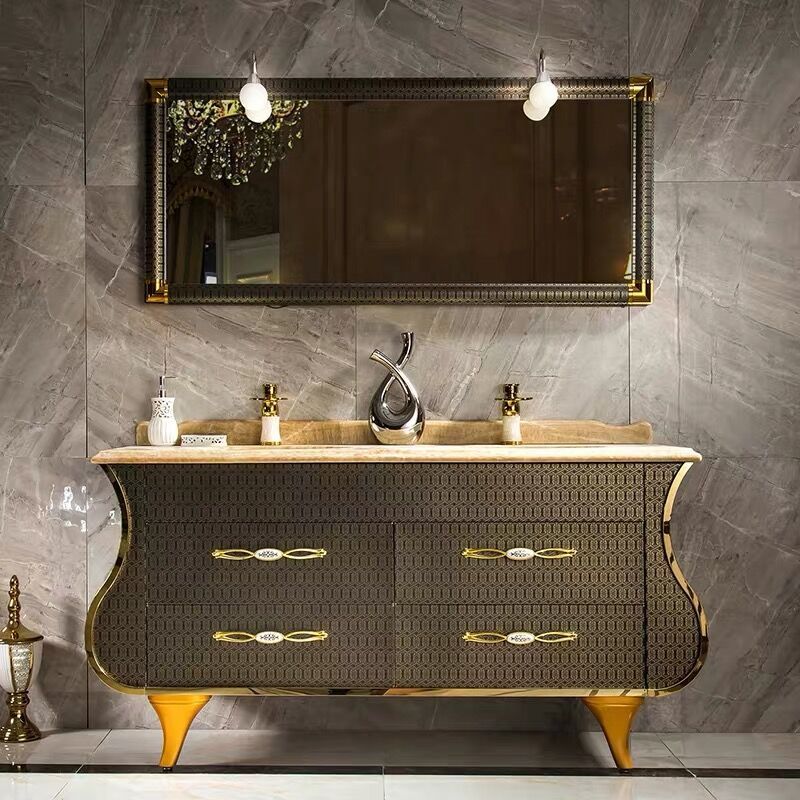 Hangzhou double sink  luxury 48 inches stainless steel  bathroom vanity steel cabinet