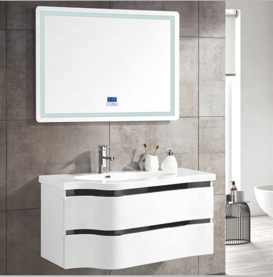 Hangzhou Furniture modern design arc pvc Bathroom Vanity  With LED Mirror