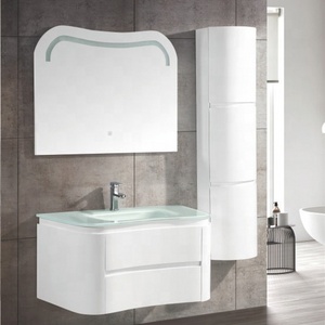 Hangzhou Furniture modern design arc pvc Bathroom Vanity  With LED Mirror