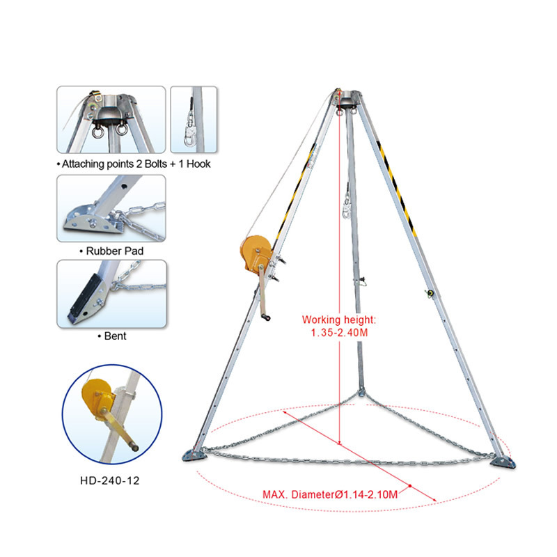 Lifting safety rescue tripod with hand winch aluminium alloy Lifting tripod for fire rescue