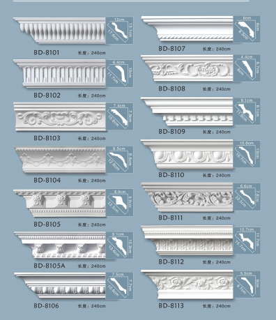 Guanyu Wholesale Foam Led Designs Fiberglass Gypsum Decoration Mold Plaster Ceiling Polyurethane Cornice Moulding