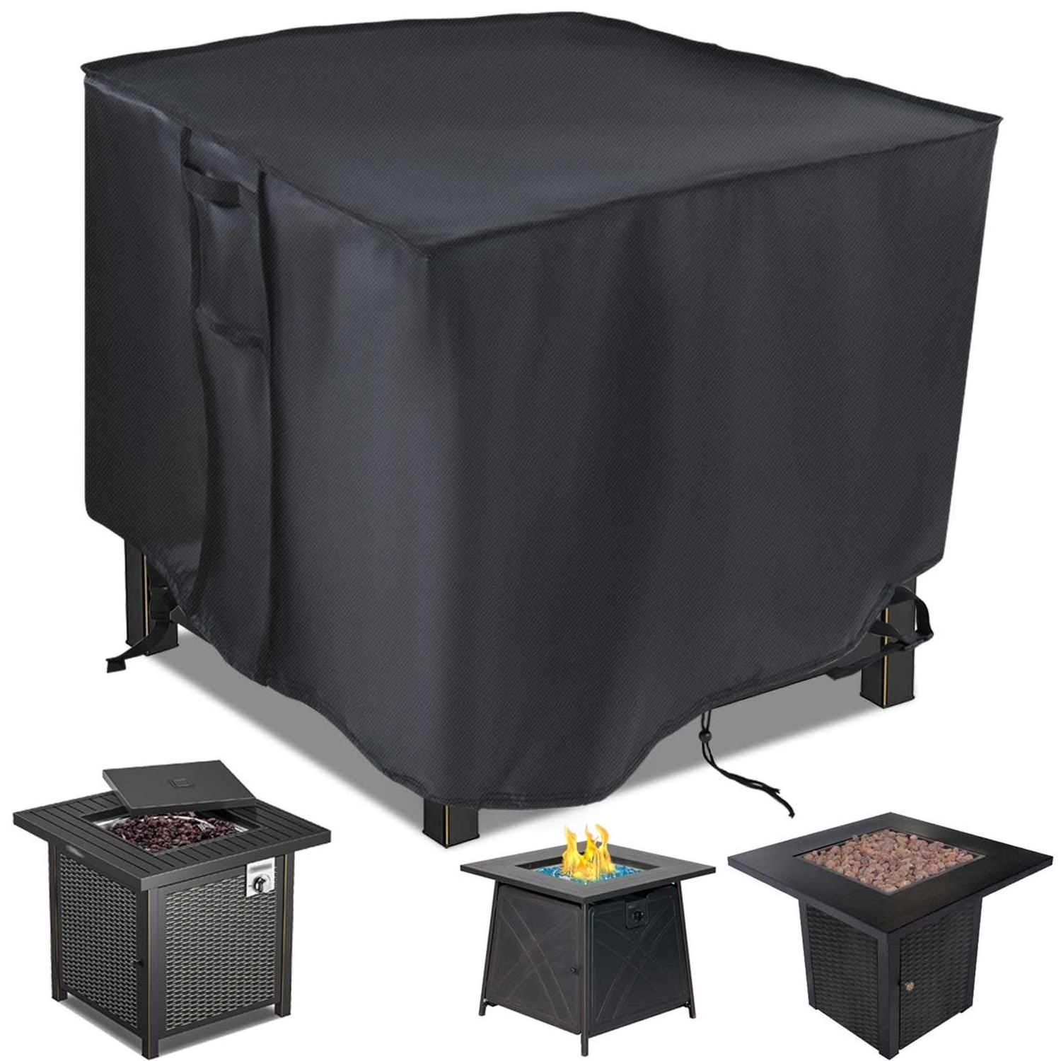 Waterproof 600D Heavy Duty Windproof Black Square Gas Fireplace Fire Pit Table Cover Patio Fire Pit Table Cover