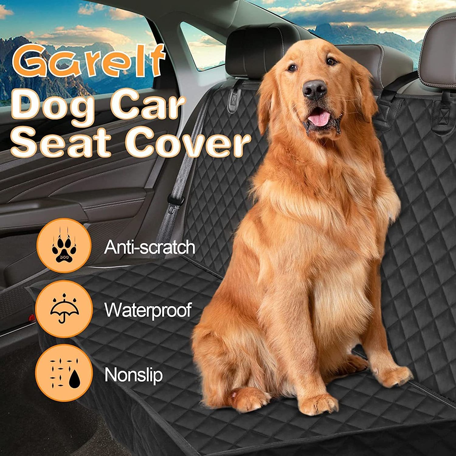 100% Waterproof Dog Car Seat Cover With Side Flaps Pet Seat Cover for Back Seat Black Carrier Hammock Convertible