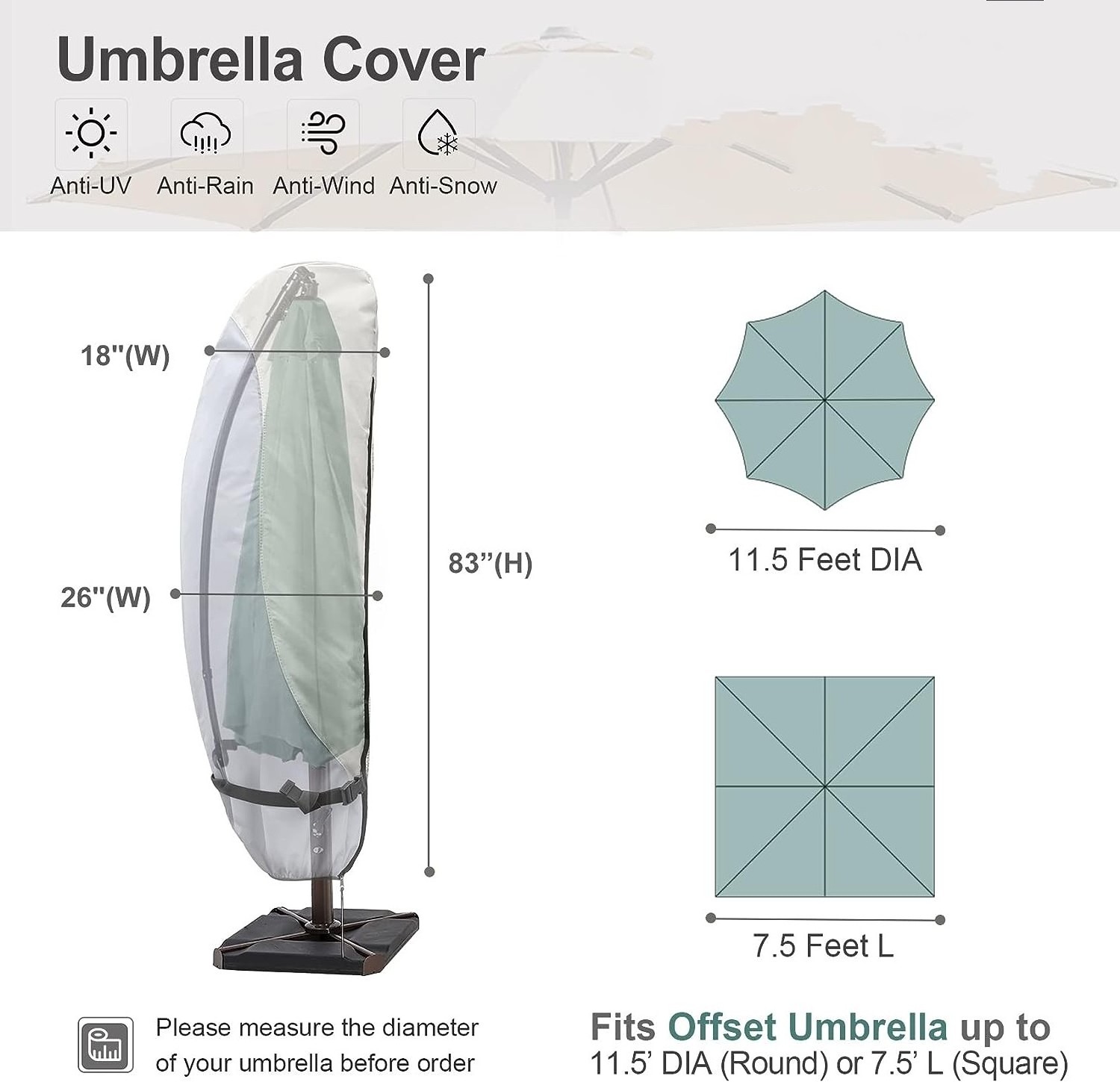 Dandelion Patio Waterproof Umbrella Cover - Outdoor Offset Parasol Cover With Zipper