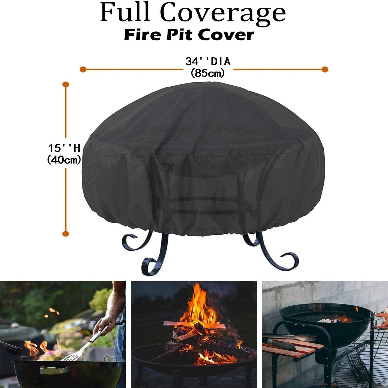 Heavy Duty Outdoor 420D Oxford Waterproof Round Fire Pit Cover