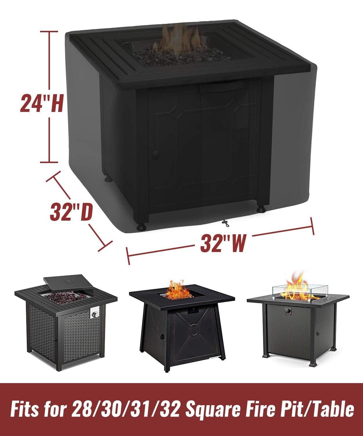 All Weather Resistant 28-30 Inch Fire Pit Cover 600D Waterproof Square Fire Pit Cover For Propane Fire Pit Table