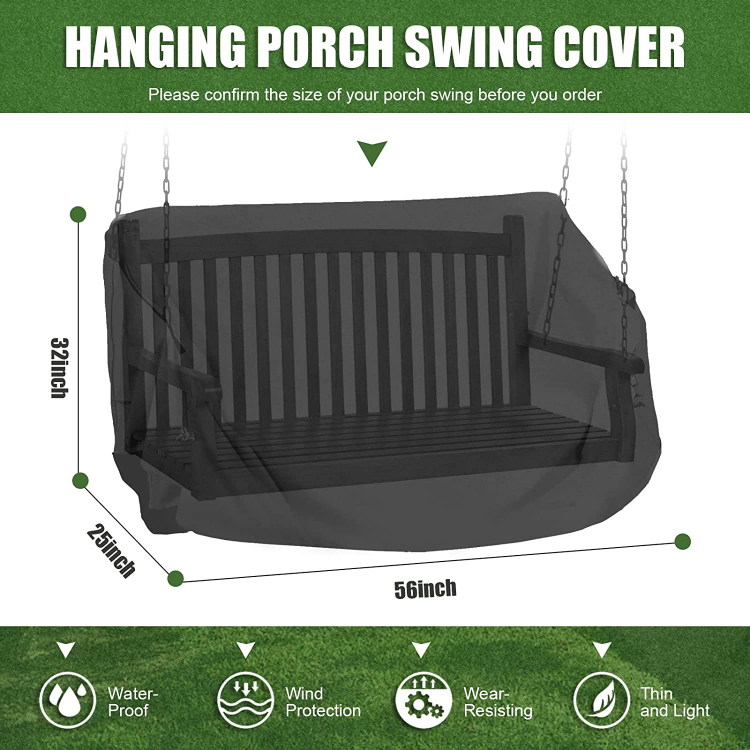 Oxford Fabric Outdoor Patio Garden Hanging Porch Swing Chair Cover Waterproof Black