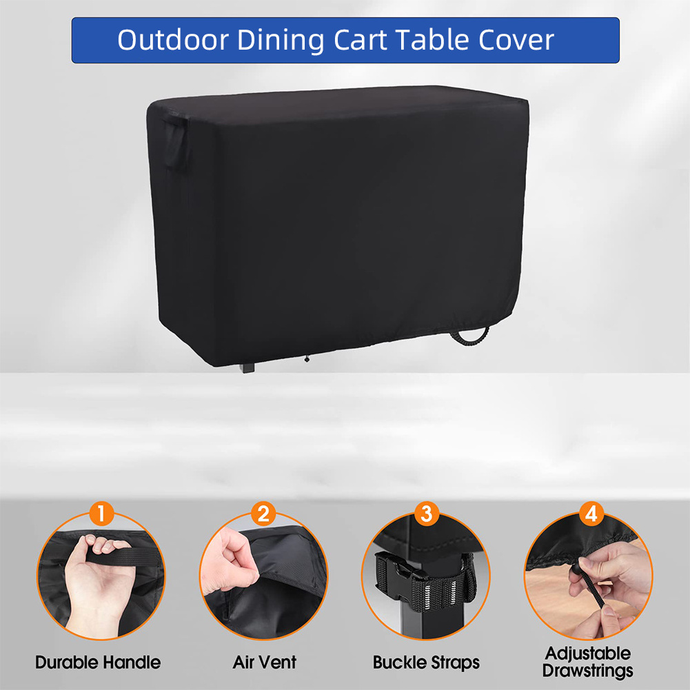 All-Weather Waterproof Patio Bar Cart Cover Outdoor Prep Table Cover For Double-Shelf Movable Dining Cart Table