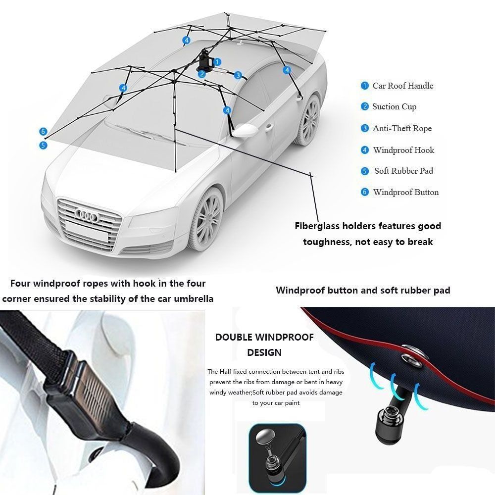 Black electric automatic sun shade wind-resistant car top umbrella with remote control wireless