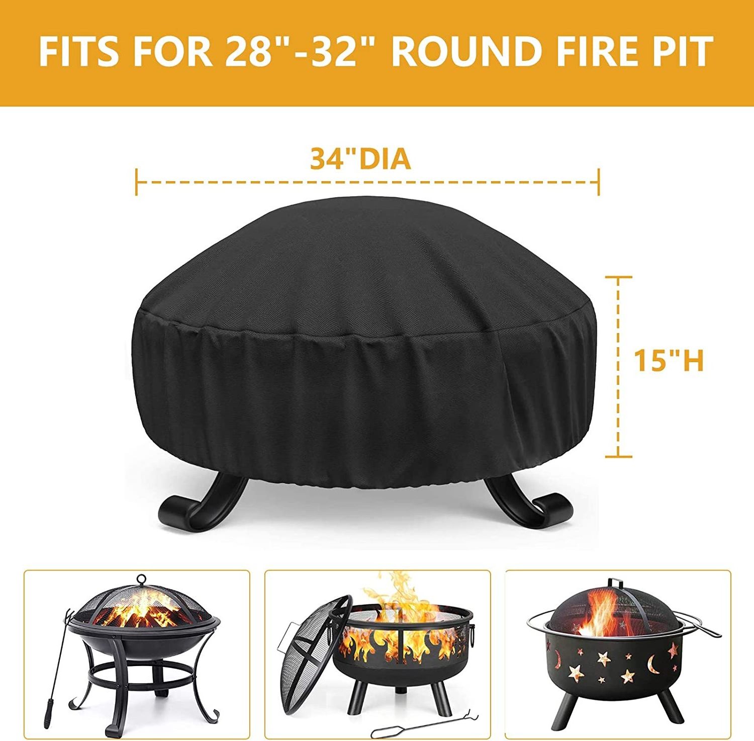 custom logo 50 inches Square Round Waterproof Dustproof Patio Fire Pit Cover with Drawstring