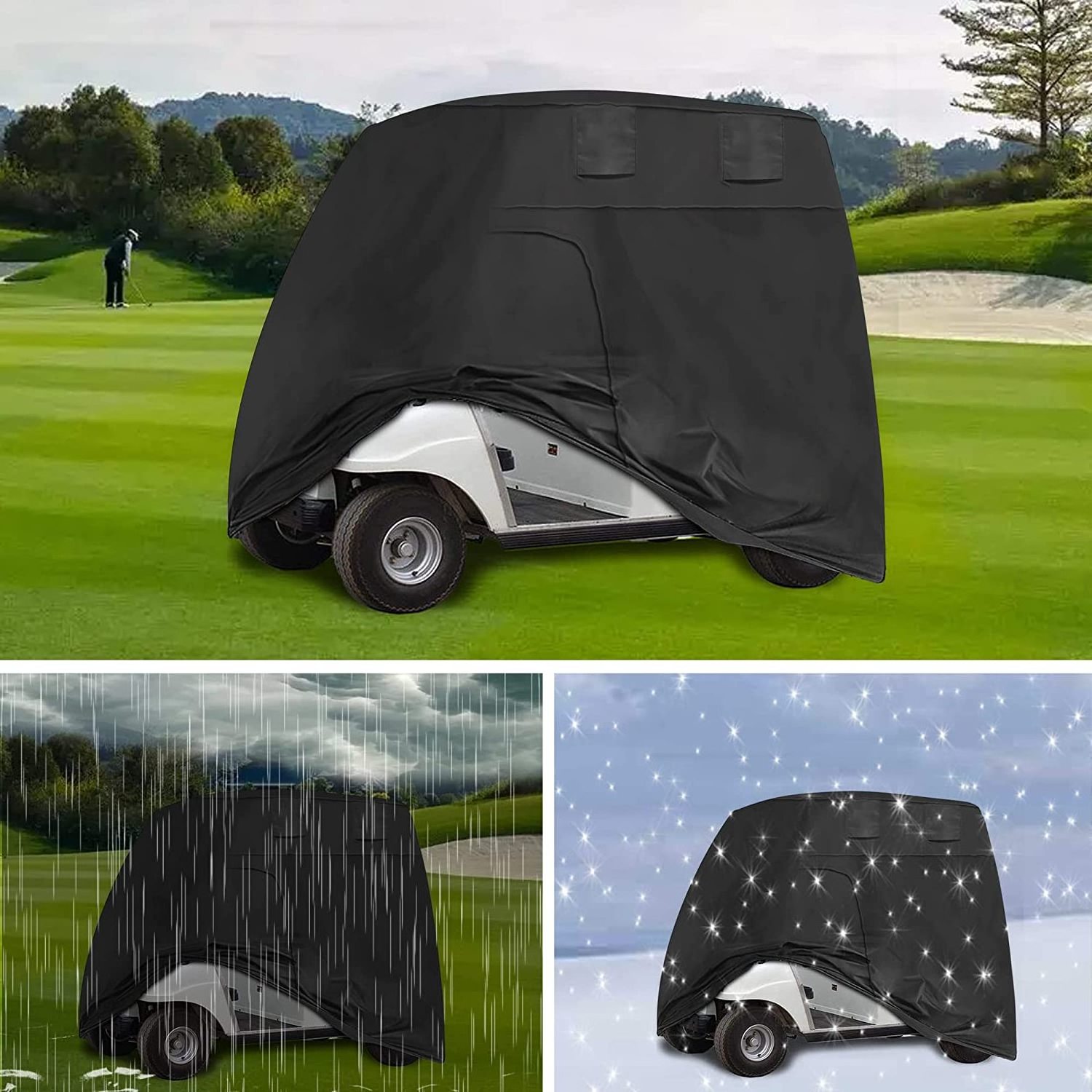 Factory Custom Size 420D Waterproof Outdoor Golf Cart Cover  Heavy Duty Golf Cart Protective Cover with Side Zipper Door