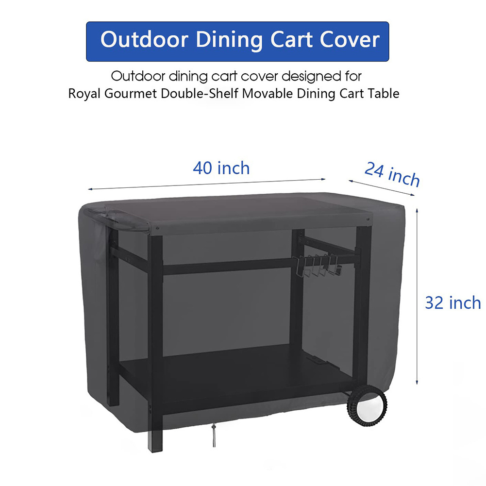 All-Weather Waterproof Patio Bar Cart Cover Outdoor Prep Table Cover For Double-Shelf Movable Dining Cart Table