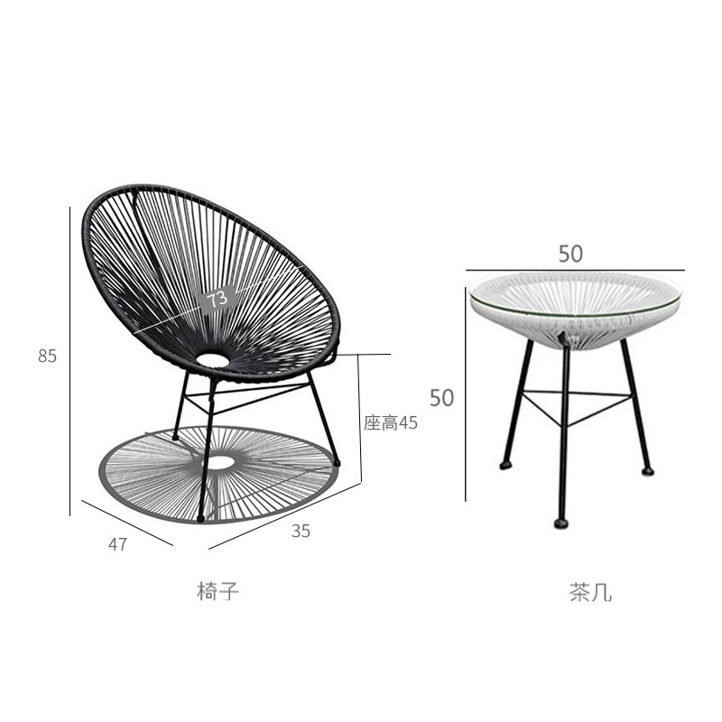 Outdoor Acapulco Terrace Furniture Bistro Set - Patio Set with Glass Top Table and 2 Chairs All-Weather Suitable for Balcony