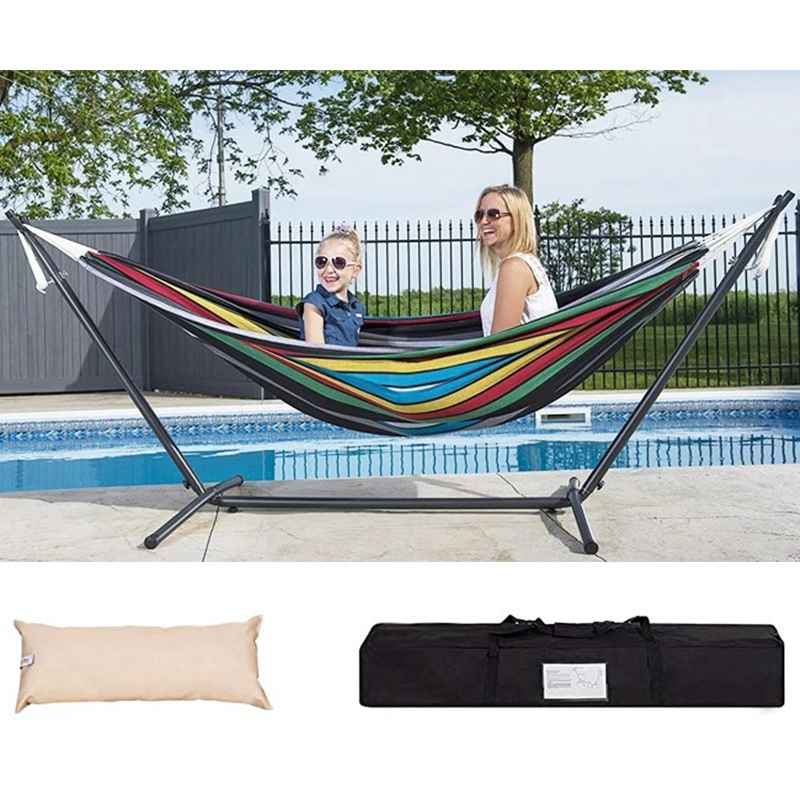 Garden Stand Cotton Hammock With Support Heavy Duty Steel Frame