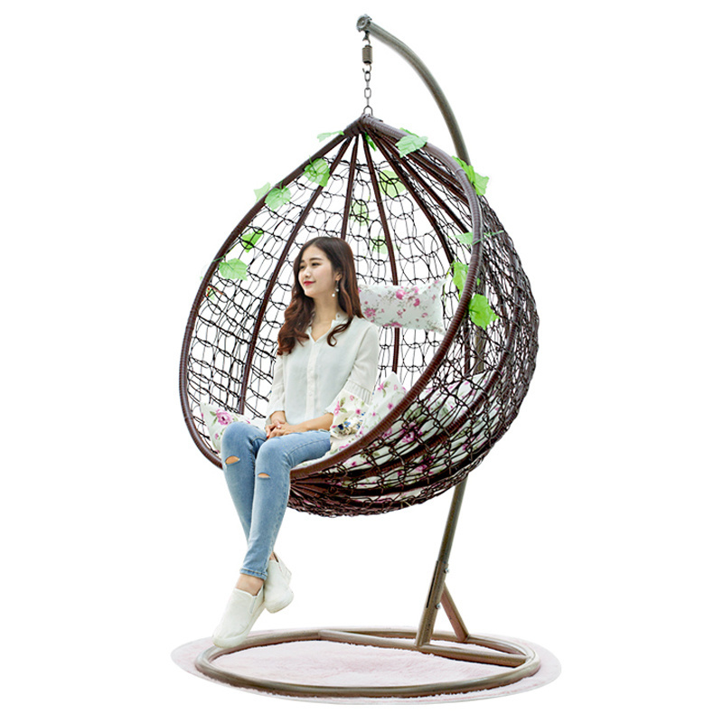 BomeGear All Weather Outdoor Patio Hammock Pink Rattan Swing Chair Wicker Hanging Egg Chair