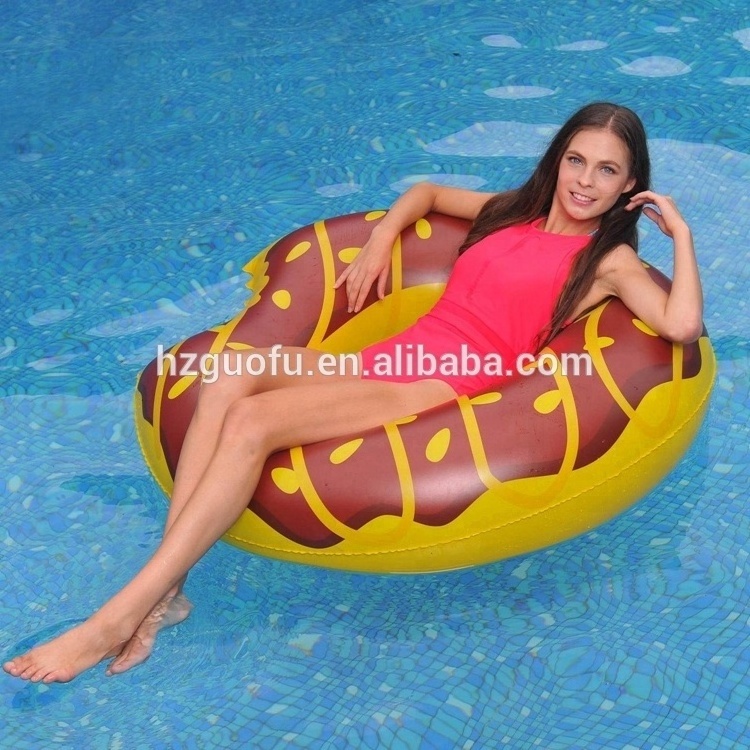 Custom Shape Inflatable Chocolate Or Strawberry Donut Pool Float Swimming Ring For Adults and Kids