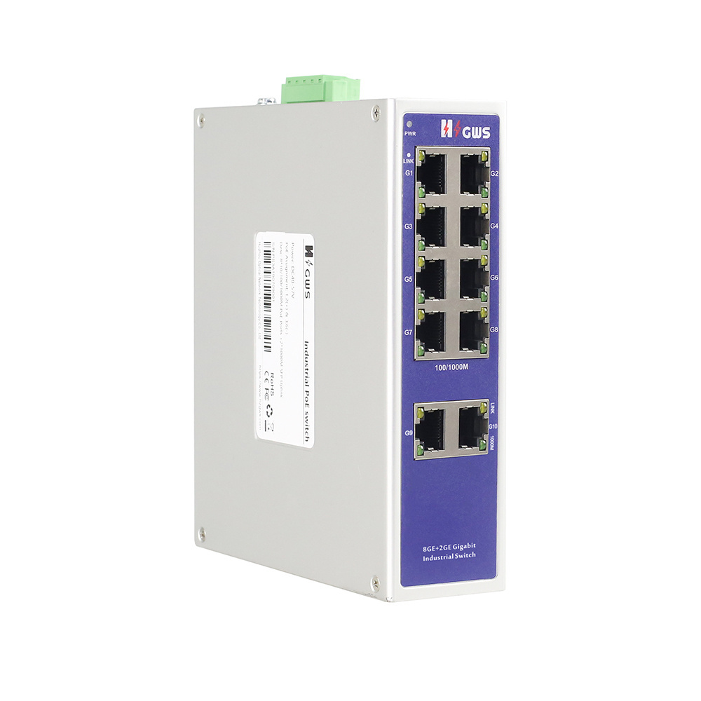 Industrial ethernet 8 Ports  and 2 1000M RJ45 Port Industrial Gigabit POE Switch