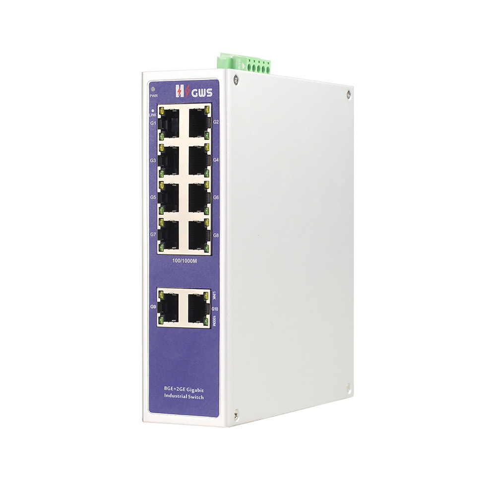 Industrial ethernet 8 Ports  and 2 1000M RJ45 Port Industrial Gigabit POE Switch