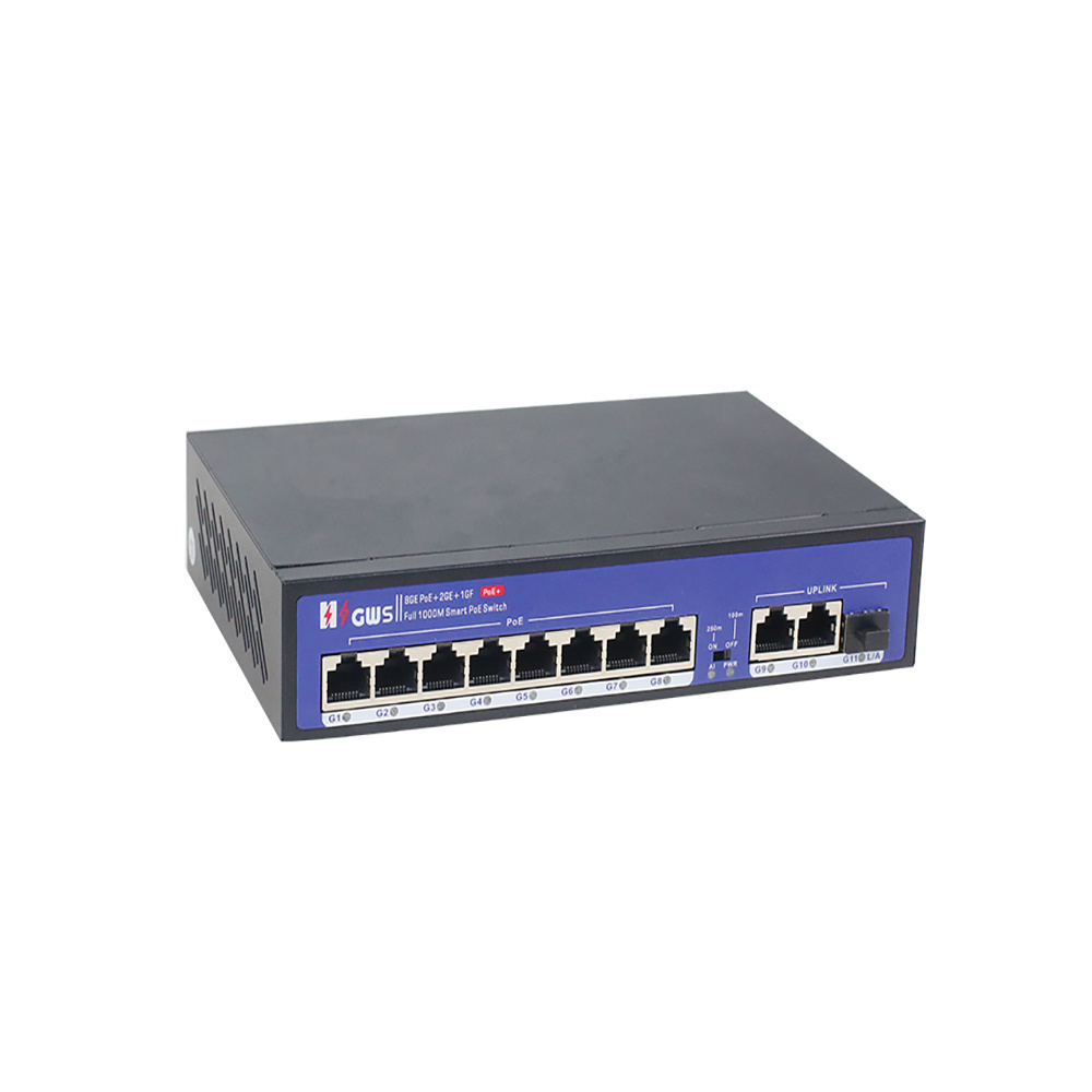 GWS-3108PFD 8*Gigabit POE Ports+2*Gigabit Uplink RJ45 Ports+1*Gigabit Fiber Slot HZGWS Unmanaged POE Switch