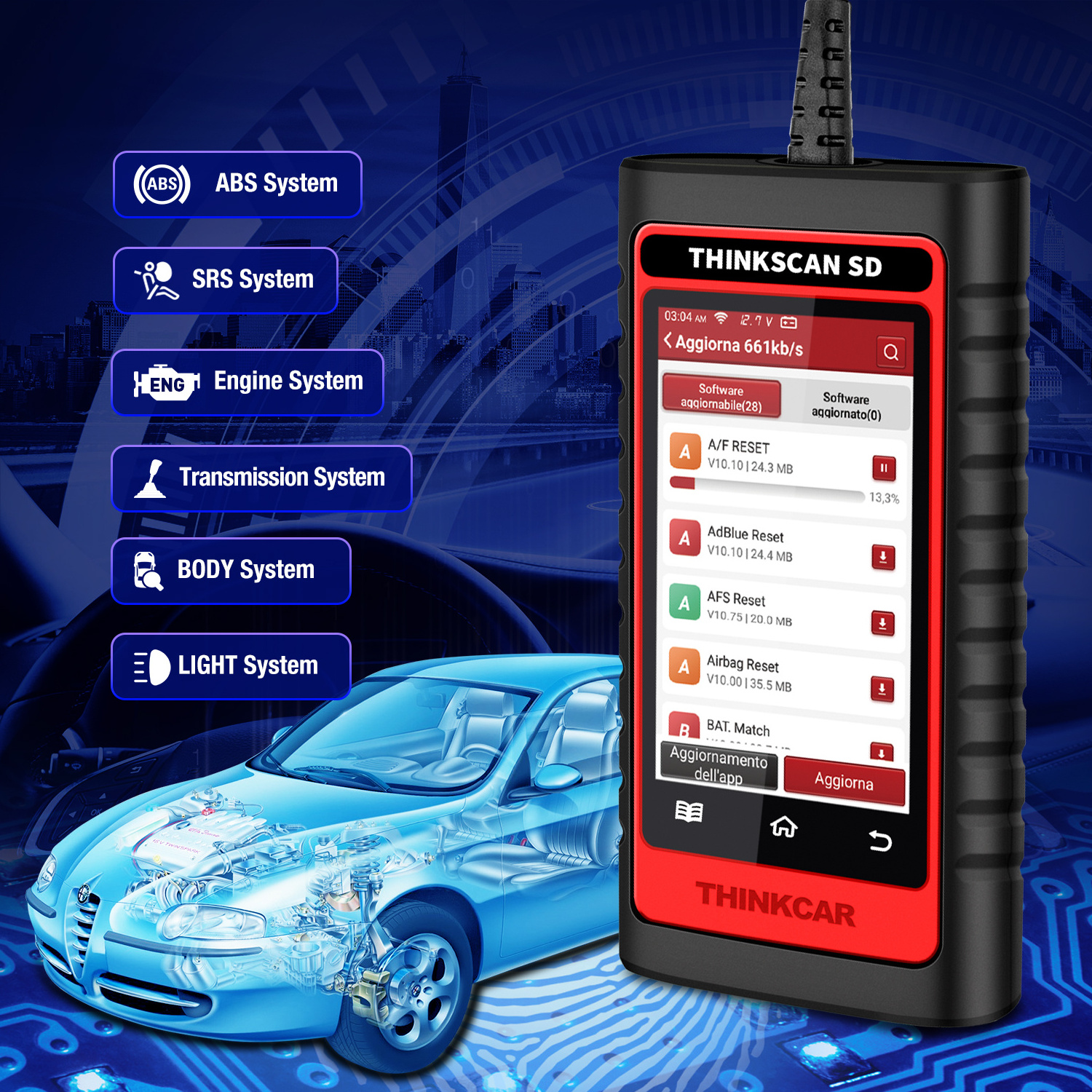 ThinkScan SD2 OBD2 Scanner ABS SRS Auto Diagnostic Tool Enhanced Scan Tool with 2 Reset Function Lifetime Free Update Code Read