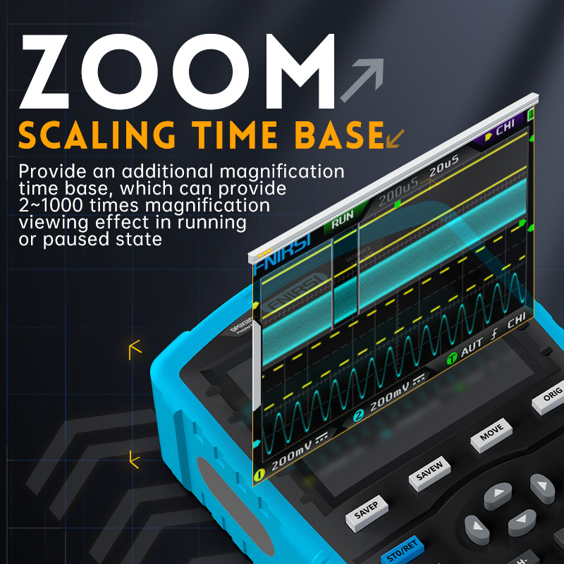 FNIRSI DPOX180H Handheld Phosphor Digital Oscilloscope 180MHz -3DB 50000wfms/s Dual Channel 20Mhz Signal Generator ZOOM XY FFT