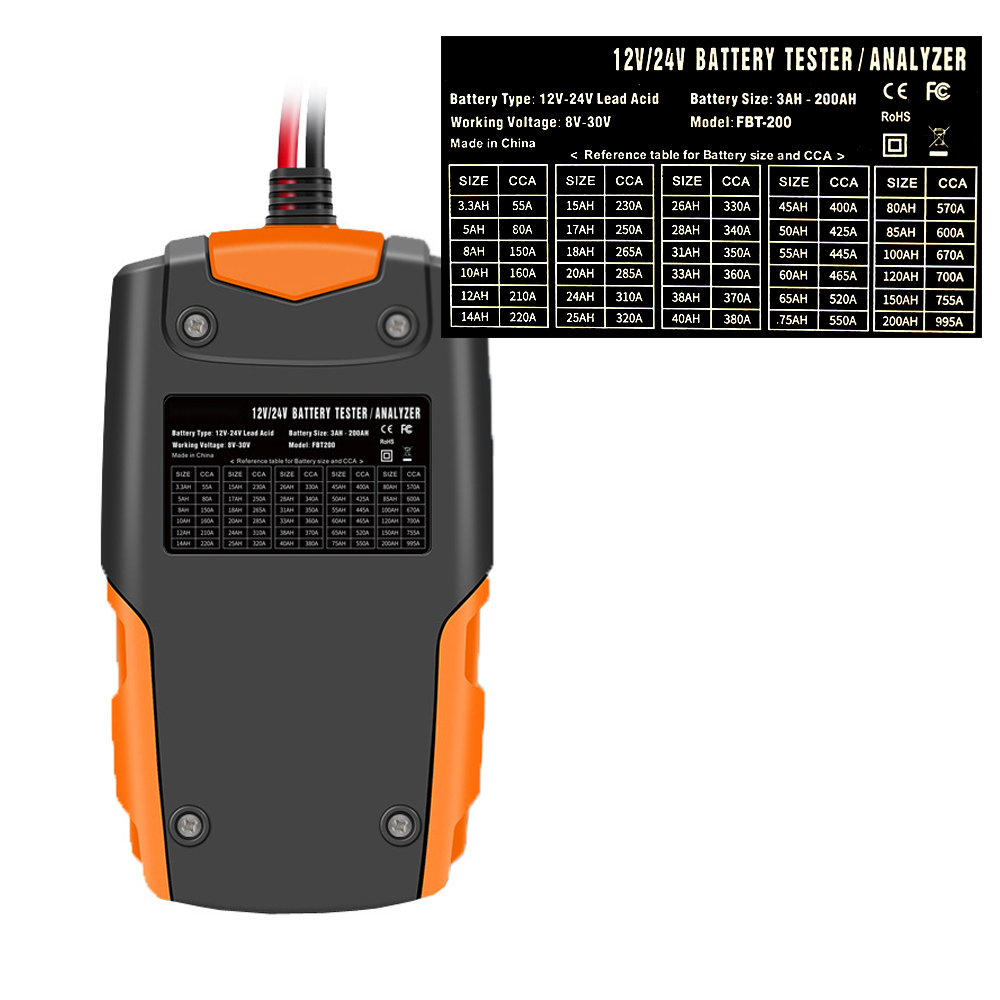 2022 Automotive battery tester digital Lead Acid tester battery Portable smart 12V 24Voltage battery analyzer FBT200