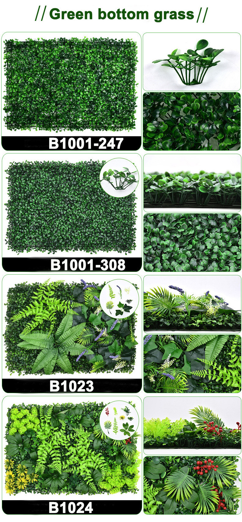 PE Plastic Green Grass Panel on Sale Artificial Plant Privacy Plant Flower Wall for Garden Decorationplastic Flower Wall Green