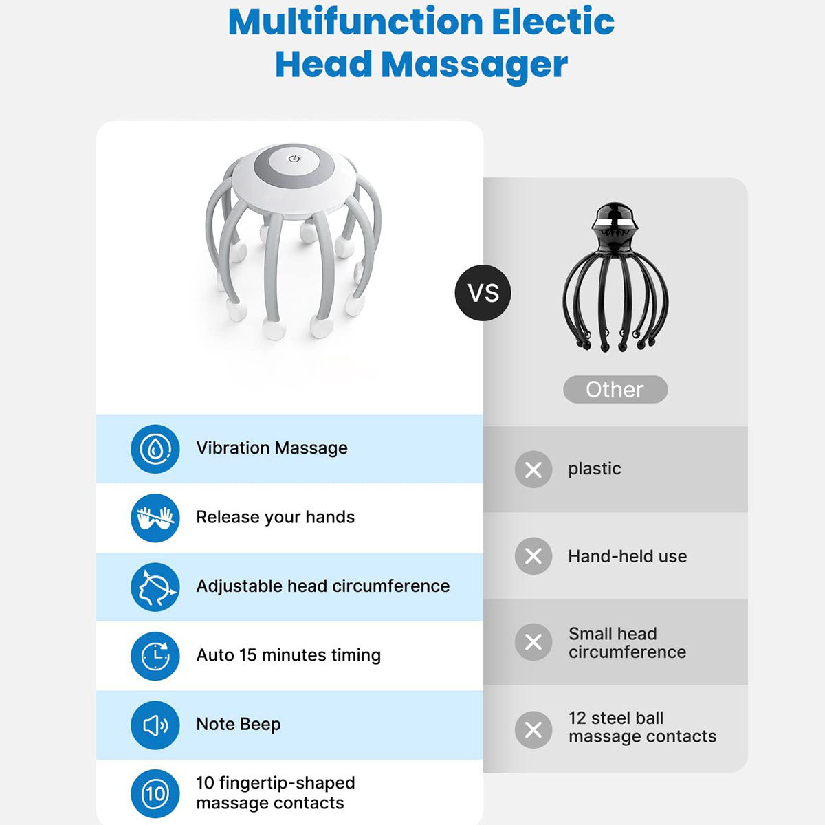 OEM Stress Fatigue Tension Relieve Head Massager electric vibrating automatic massage head scalp scratcher rechargeable