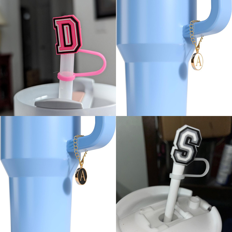 Bulk Straw Cover for Tumbler with Initial Letter Charms Accessories Name ID Personalized Handle Charm Cute Girls Straw Stopper