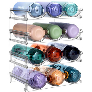 Cup Storage Stand Stackable Water Bottle Organizer For Fridge Kitchen Cabinet 4 Tier Wine Water Bottle Organizer Rack Holder