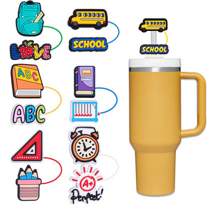 Custom Straw Cover Cap Reusable Dust-Proof Straw Tips Graduation Teacher School Student Cartoon Cute Straw Topper For Tumbler