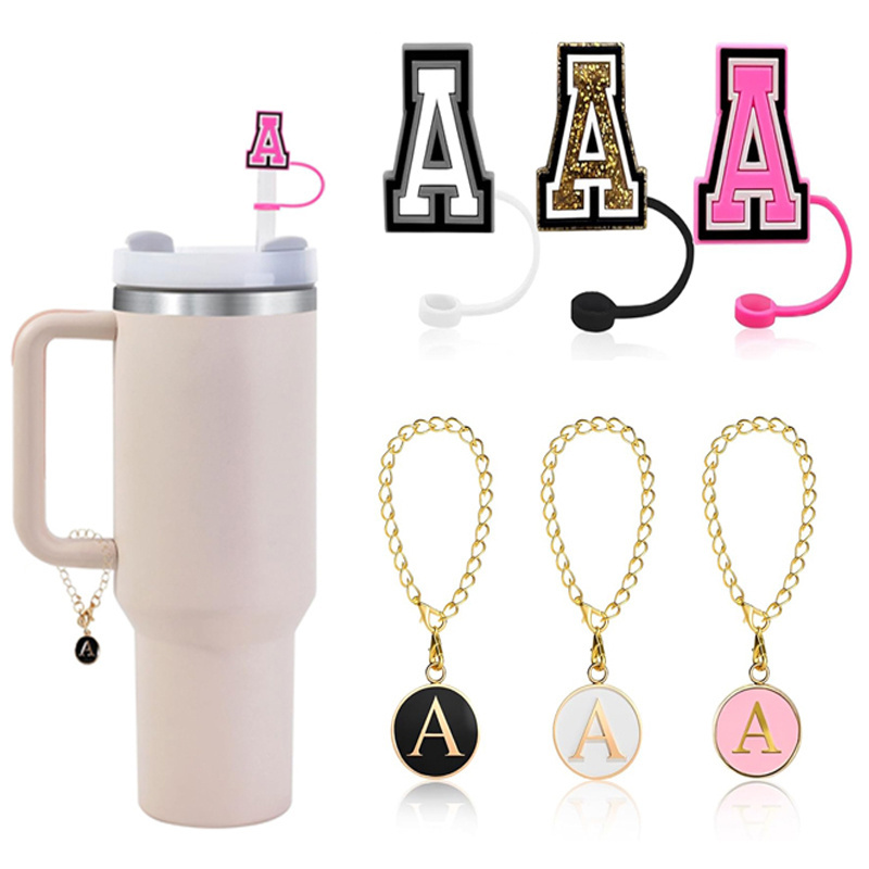 Bulk Straw Cover for Tumbler with Initial Letter Charms Accessories Name ID Personalized Handle Charm Cute Girls Straw Stopper