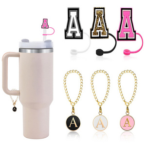 Bulk Straw Cover for Tumbler with Initial Letter Charms Accessories Name ID Personalized Handle Charm Cute Girls Straw Stopper