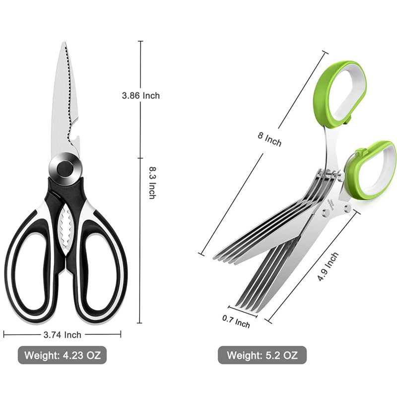 Kitchen 3 Pack Stainless Steel Kitchen Knives 5 Layers Scissors Cutter Set Herb Spices Scissors Cooking Tools Onion Cutter