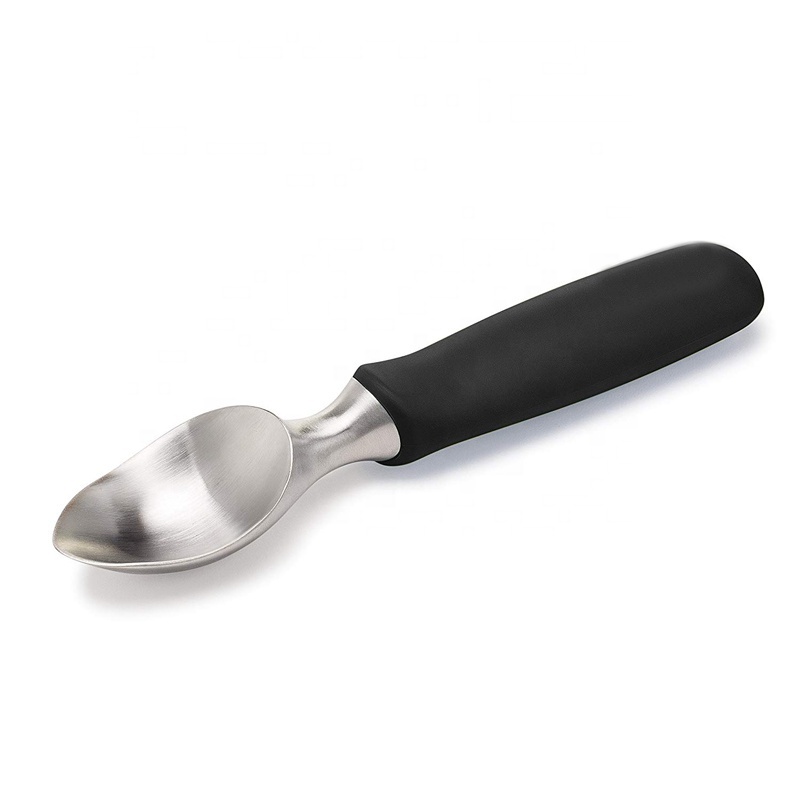 Ice Cream Scoop - Heavy Duty Stainless Steel Icecream Scooper With Non-Slip Rubber Grip - Professional Metal Ice-Cream Spade