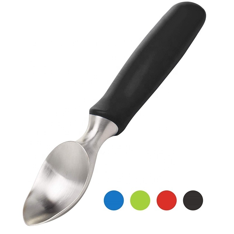 Ice Cream Scoop - Heavy Duty Stainless Steel Icecream Scooper With Non-Slip Rubber Grip - Professional Metal Ice-Cream Spade