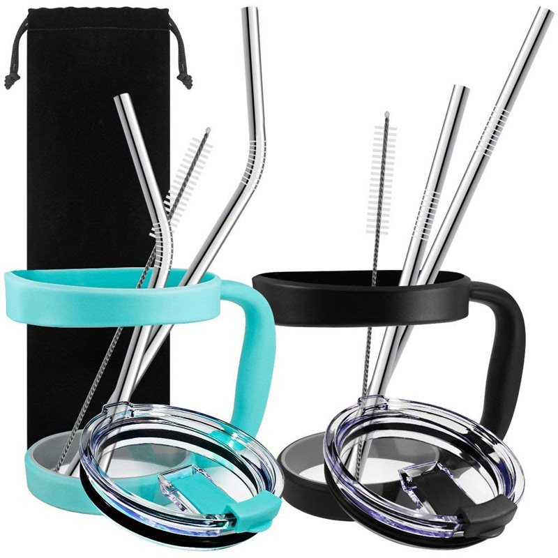 10 Pieces 30oz Tumbler Holders Handles + Tumbler Lids + Stainless Steel Straws + Cleaning Brushes, Accessories Kit