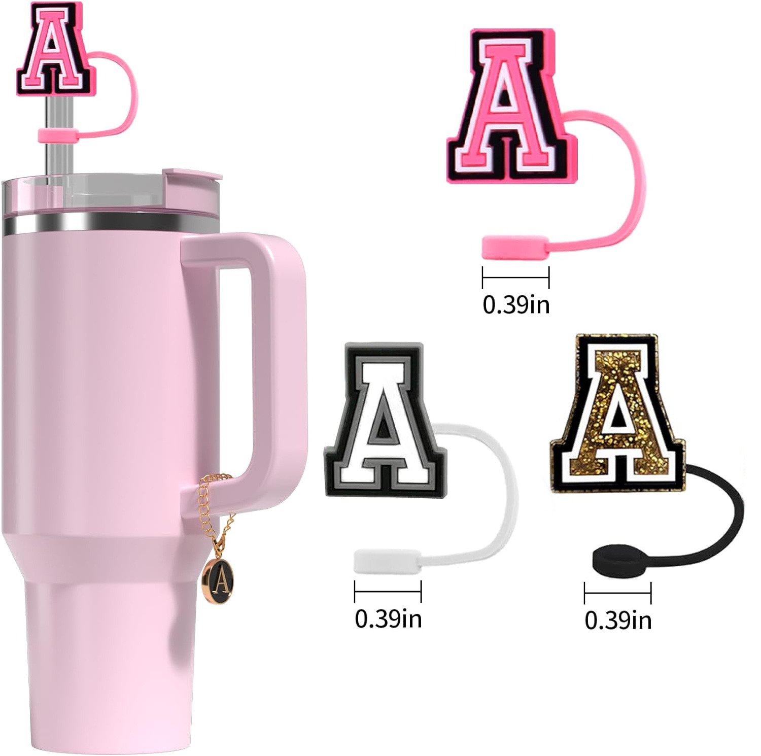 Bulk Straw Cover for Tumbler with Initial Letter Charms Accessories Name ID Personalized Handle Charm Cute Girls Straw Stopper