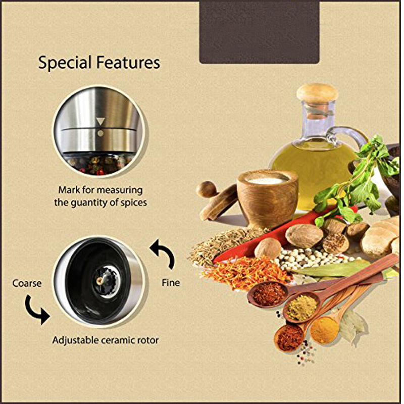 Salt and Pepper Grinder Set - Salt and Pepper Shakers for Professional Chef - Best Spice Mill with Brushed Stainless Steel