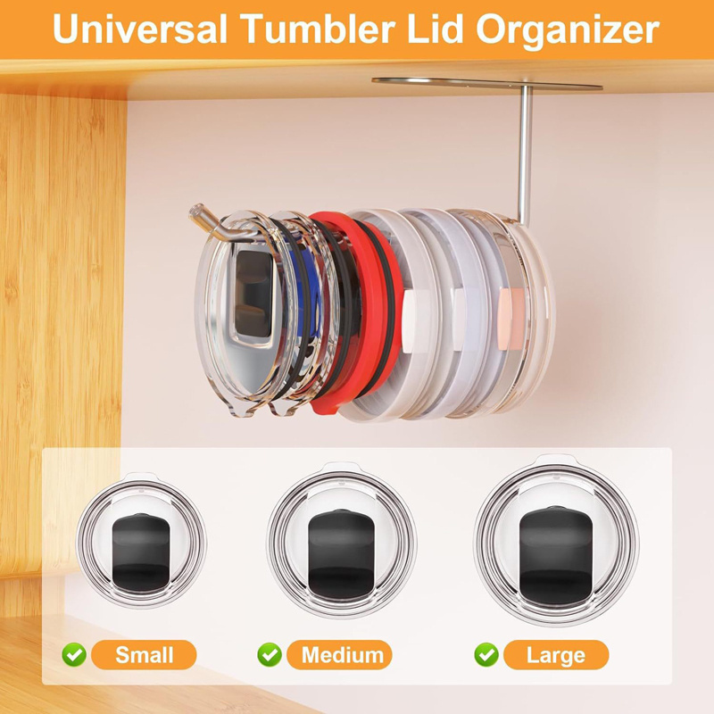 Self-Adhesive Tumbler Lid Organizer Hook  Space Saving Cup Lid Storage For Kitchen Under Cabinet Mount Tumbler Lid Organizer