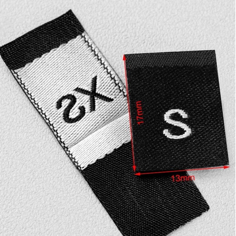 Clothing label manufacturer wholesale center fold clothing standard woven size label for garments Black and white