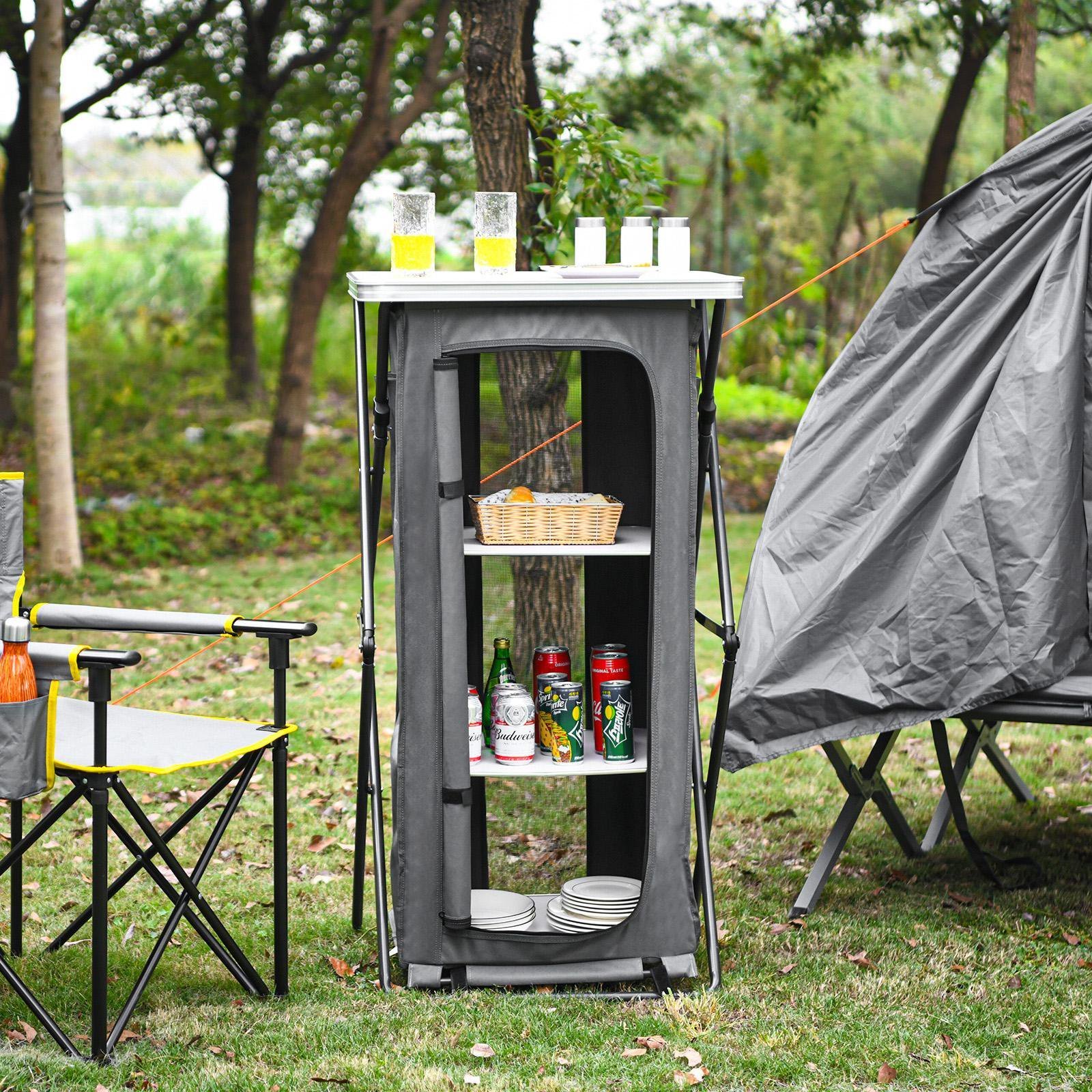 Hangrui Folding Camping Storage Cabinet, Portable Organizer with Carry Bag and Quick Set-up Camp Table