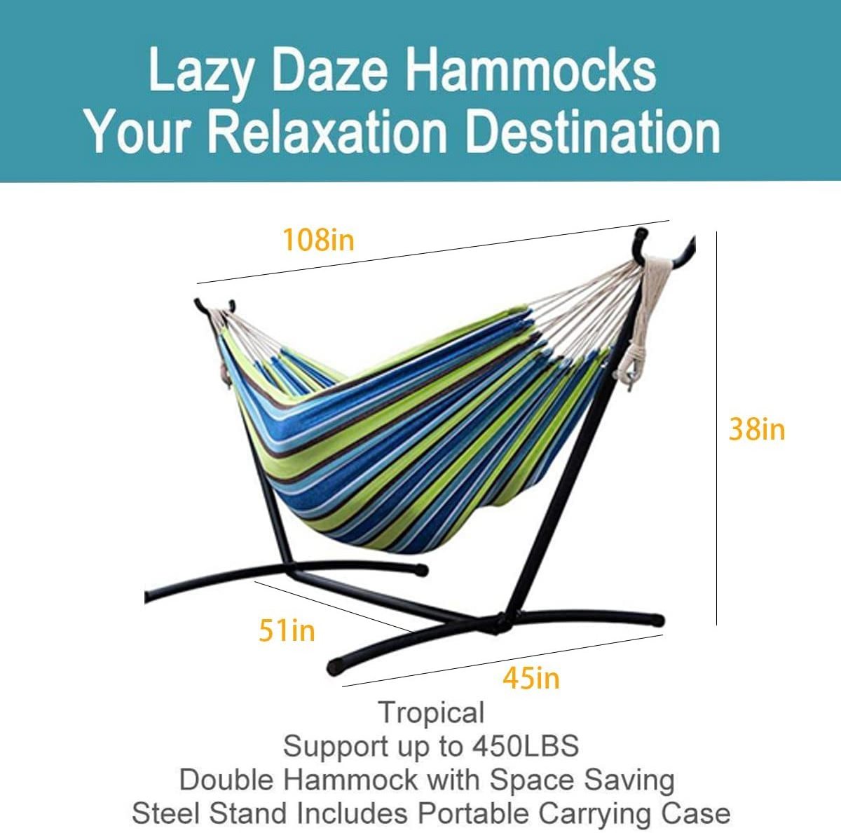 Hangrui Portable Hammock with Detachable Stand for Backyard, Camping, Patio - 450 lb Capacity