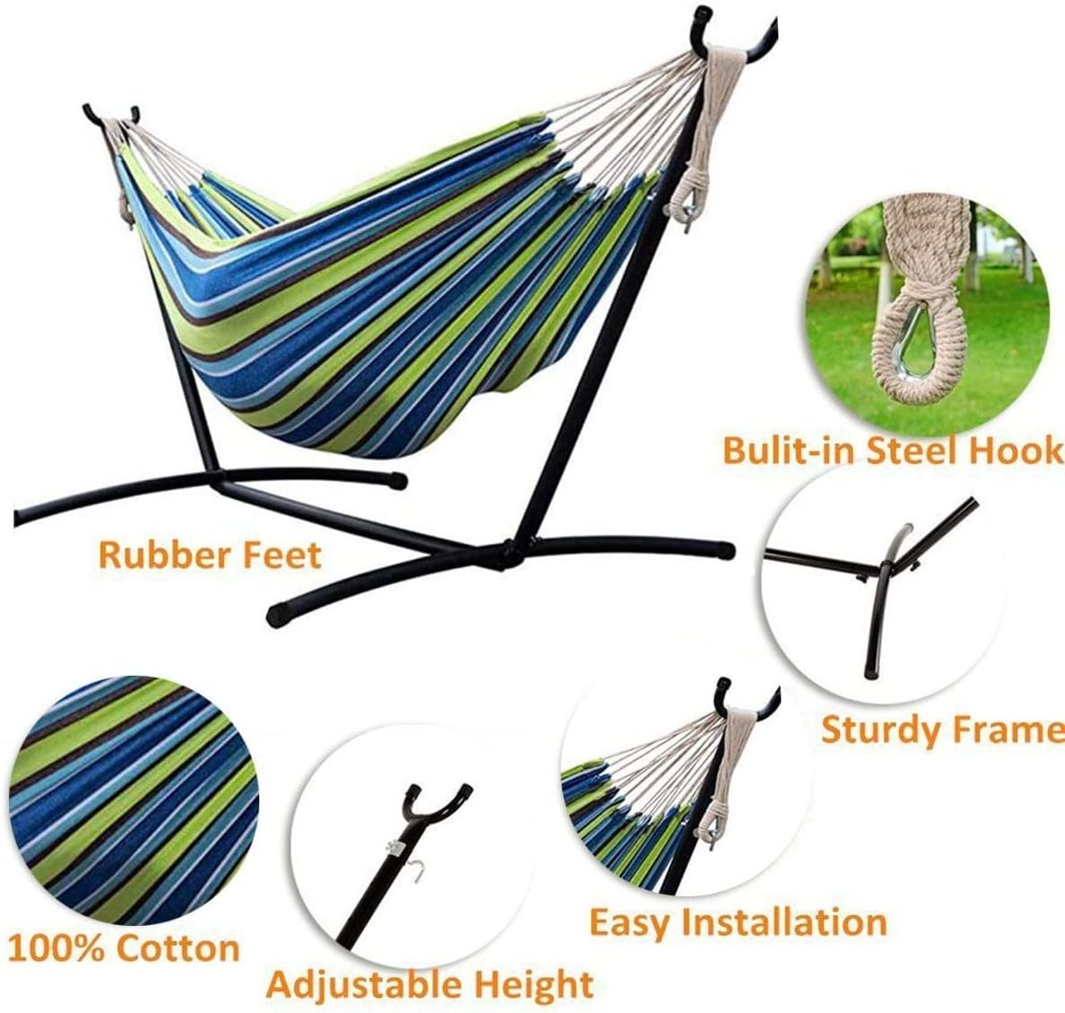 Hangrui Portable Hammock with Detachable Stand for Backyard, Camping, Patio - 450 lb Capacity