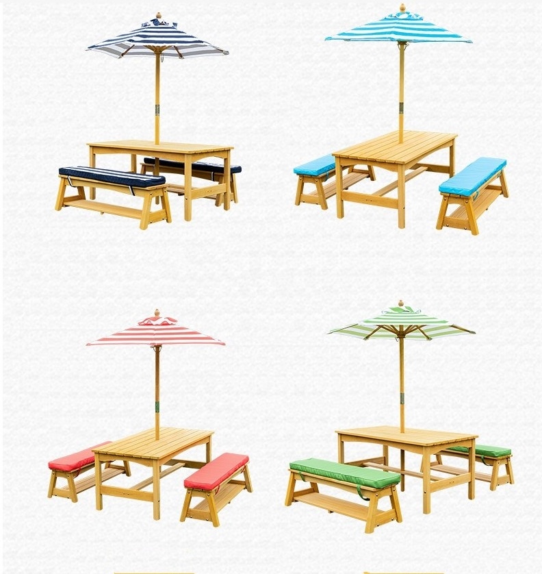 Hangrui HE-1306, Kids Outdoor Lounger for Children - High Quality Garden Chaise Lounger Chair Bench Table with Umbrella