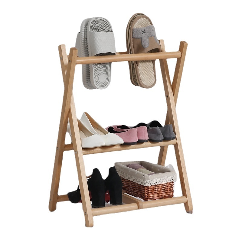 Hangrui X-Style Solid Wood Multi-Layer Shoe Rack with Folding Design