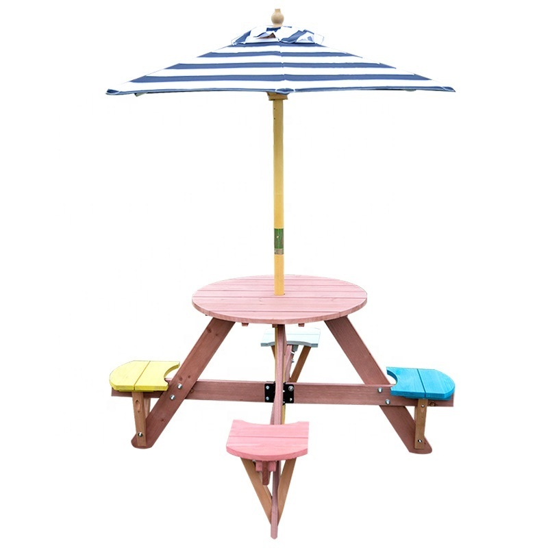 Hangrui HE-1305, Kids Outdoor Table and Umbrella Set for Children - High Quality Garden Chaise Chair Bench Table with Umbrella