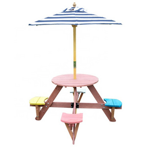 Hangrui HE-1305, Kids Outdoor Table and Umbrella Set for Children - High Quality Garden Chaise Chair Bench Table with Umbrella