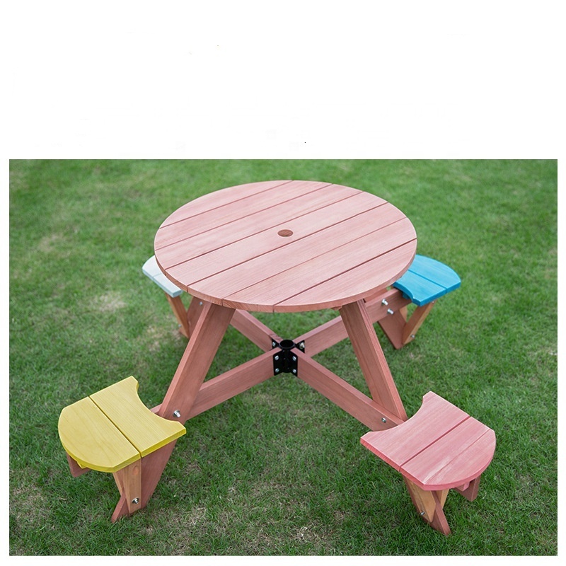 Hangrui HE-1305, Kids Outdoor Table and Umbrella Set for Children - High Quality Garden Chaise Chair Bench Table with Umbrella