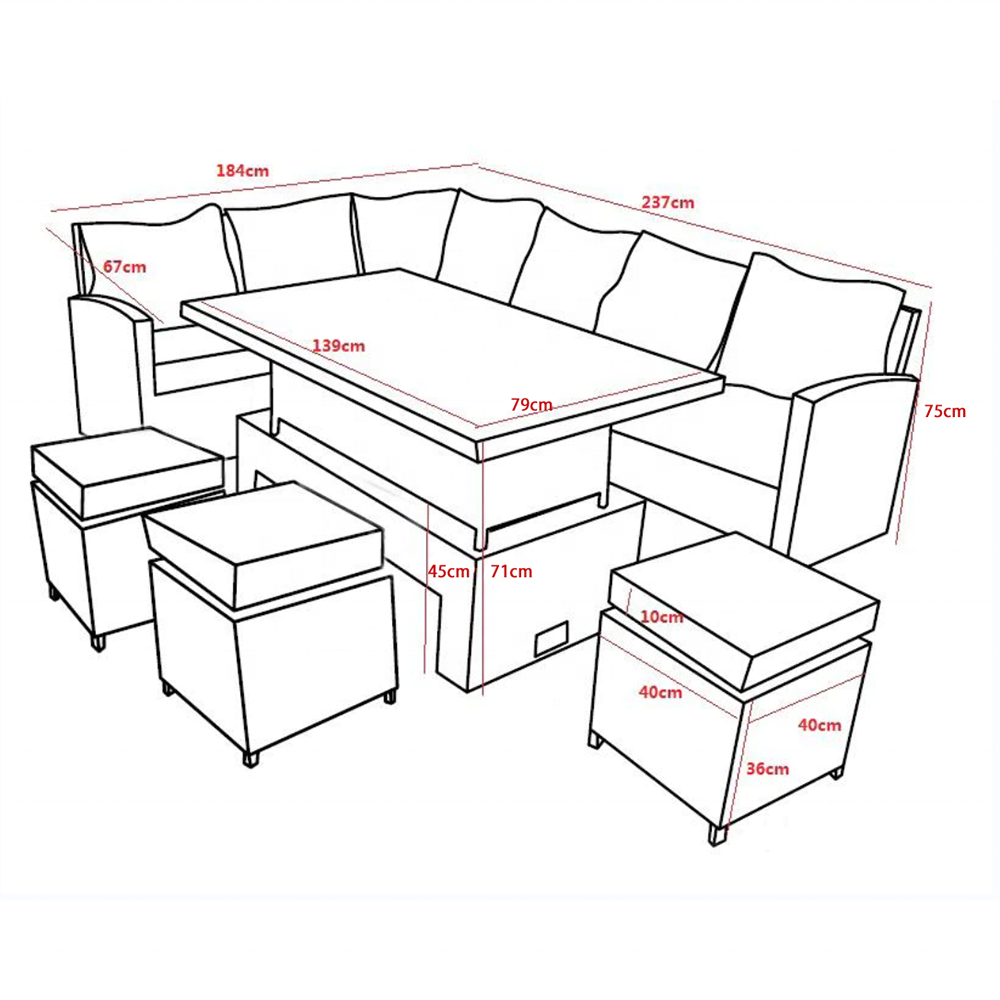 9seater rattan garden dining  set with rising table garden corner sofa with rising table